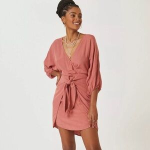 Anthropologie Tie-Front Wrap Mini Linen Dress- Size 0